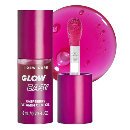I DEW CARE Lip Gloss - Glow Easy Raspberry | Jojoba Seed Oil, Vitamin C, Pigmented Glossy Stain, Hydrating, Korean Makeup, Pink Color, Moisturizing, Nourishing, 0.20 FL Oz