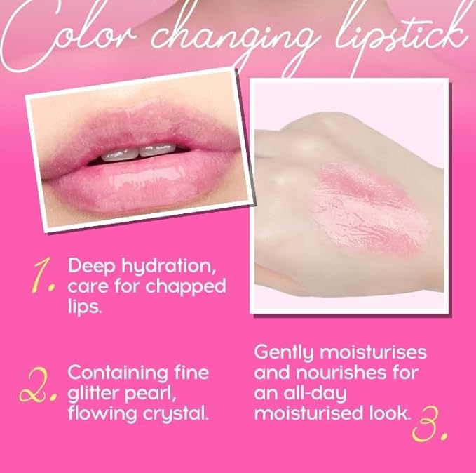 Color Change Lipstick for Women Long Lasting, Glimmer Transferproof Ph-Changing Technology, Subtle & Sheer Pink, Jelly Tinted Lip Balm, Nourishing Moisturizing Lip Gloss, 03# APHRODITE