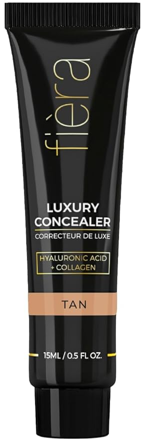 Fièra Luxury Concealer & Foundation with Anti-Aging Ingredients - Full Coverage for Dark Circles, Wrinkles, Fine Lines, and Spots, All-Day Wear For Mature Skin - Tan, 0.5 FL. OZ. / 15 ML