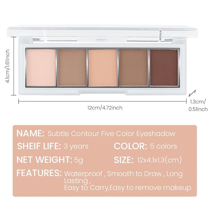 5-Color Matte eyeshadow Palette,Shimmer eyeshadow,Cool-Toned Nude Taupe Shades, Velvety Natural Look Day to Night, Hypoallergenic & Long-Lasting Makeup(#02, 1 Count (Pack of 1))