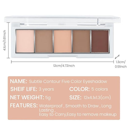 5-Color Matte eyeshadow Palette,Shimmer eyeshadow,Cool-Toned Nude Taupe Shades, Velvety Natural Look Day to Night, Hypoallergenic & Long-Lasting Makeup(#02, 1 Count (Pack of 1))