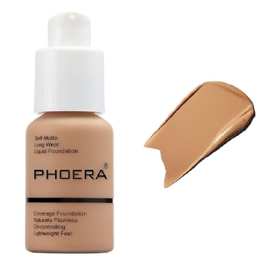 PHOERA Foundation,Natural Moisturizing Highlighting Matte Oil Control Flawless Concealer Makeup,Full Coverage Foundation (105 Sand)