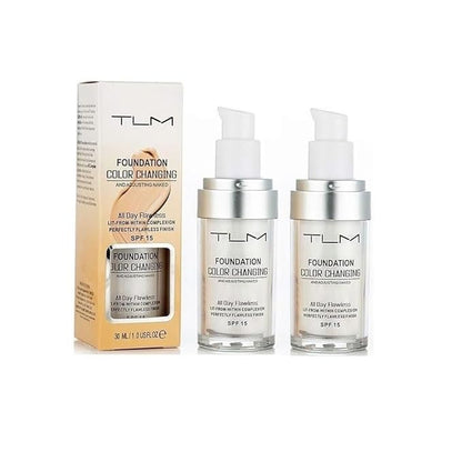 2Pcs TLM Color Changing Foundation Makeup, Moisturizing Flawless Full Coverage Face Foundation Color Changing for Woman All Skin.