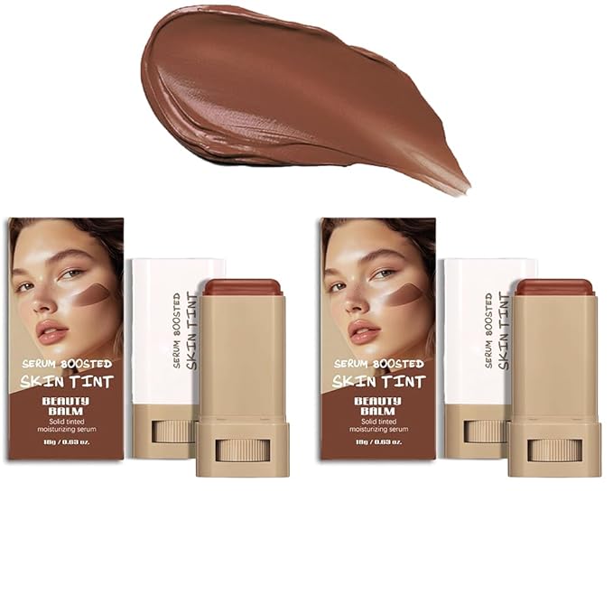 2PCS 3-in-1combining Foundation Stick Beauty Balm Serum Boosted Skin Tint,Solid Tinted Moisturizing Serum Contour Foundation Face for Women,Natural Finish Makeup,Buildable Medium-to-Full Coverage(#02)