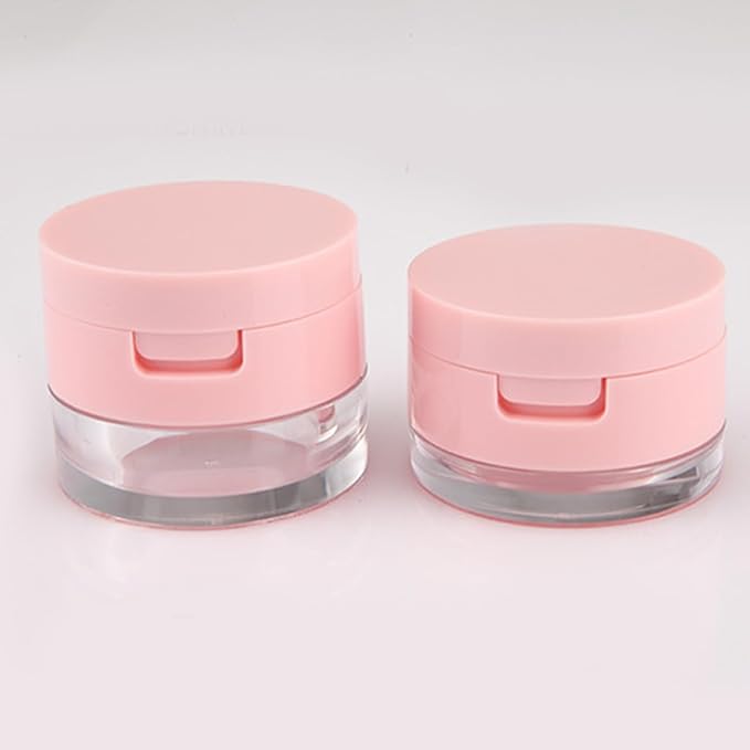 2Pcs Mini Loose Powder Box with Mirror - Travel Cosmetic Case with Dual Puff (3g & 5g) for Body and Face Powder, Pink