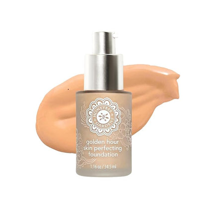 Honeybee Gardens Golden Hour Foundation in Malibu, Medium Shade, Skin-Perfecting, Luminous Finish, Vegan, 34.5ml