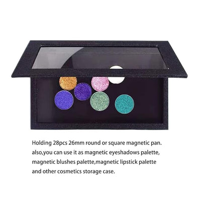 Professional Empty Makeup Magnetic Palette Set with 20 Adhesive Metal Stickers and 20 Empty Round Metal and 1 Depotting Spatula blush for powder and foundation (Black)