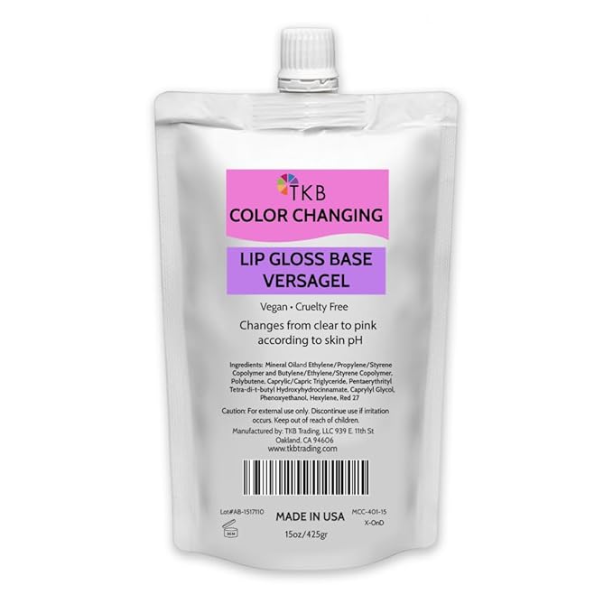 TKB Color Changing Versagel Lip Gloss Base| Clear to Pink| Vegan, Cruelty-Free, Long-Lasting| DIY Customizable with Pigments, Glitters| Made in USA (15 Ounce (Pack of 1))