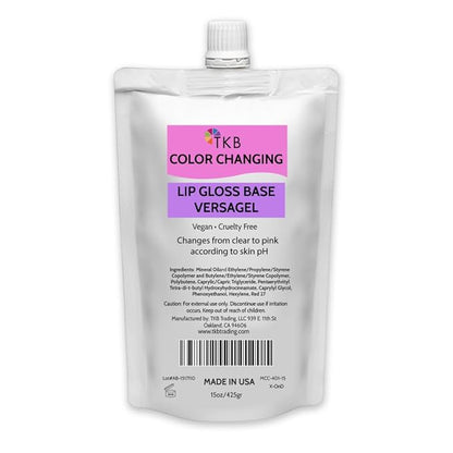 TKB Color Changing Versagel Lip Gloss Base| Clear to Pink| Vegan, Cruelty-Free, Long-Lasting| DIY Customizable with Pigments, Glitters| Made in USA (15 Ounce (Pack of 1))