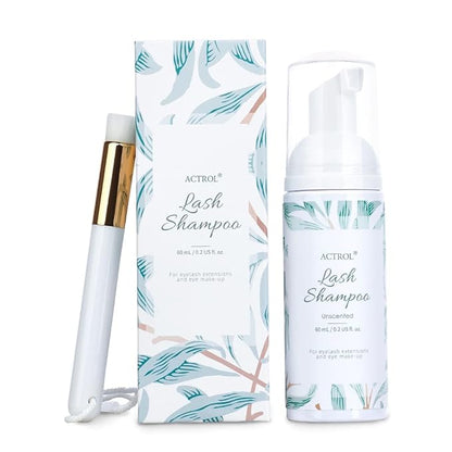 Eyelash Extension Cleanser 60ML Natural Lash Extension Shampoo Unscented Professional Eyelid Foaming Cleanser Paraben & Sulfate Free Non-lrritating with Salon and Home Care
