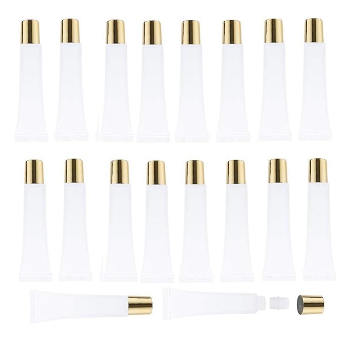 50Pcs 15 ml Lip Gloss Squeeze Tubes, Lip Gloss Containers Empty, Refillable Soft Clear Tubes for DIY Lipgloss Balm Cosmetic (Gold Cap)