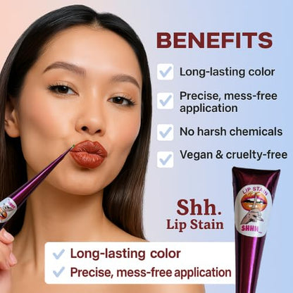 Shhh LIP Stain. 100% Organic wipe off Lip Stain Ready to use. Premium Quality Cone. Water resistance