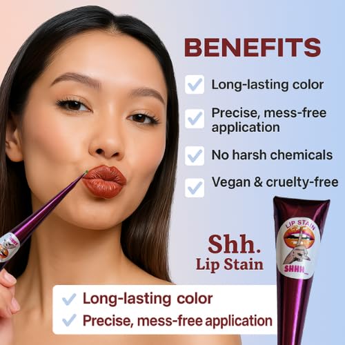 Shhh LIP Stain. 100% Organic wipe off Lip Stain Ready to use. Premium Quality Cone. Water resistance
