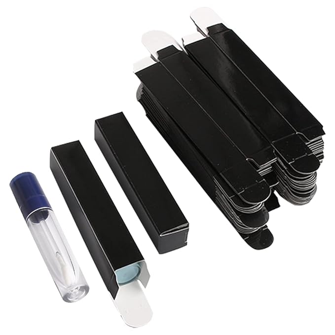 COSIDEA 50 pieces 350gms lip gloss paper box, lipgloss mascara eyeliner packing box for DIY cosmetic, (20 * 20 * 110mm, Black)