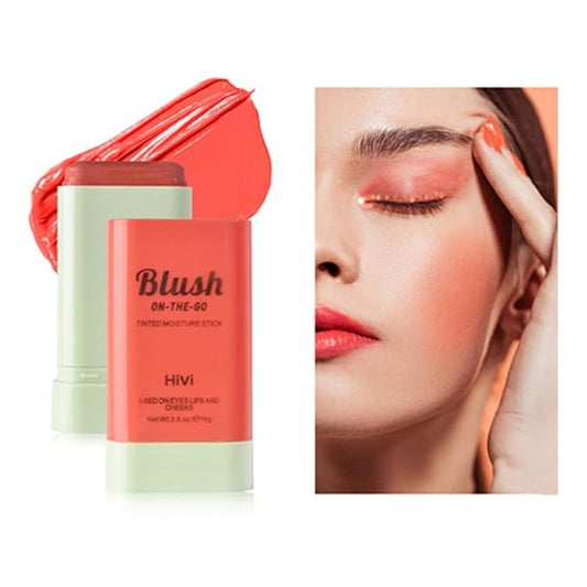 LAMUSELAND Cream Blush Stick, Multi Use Waterproof Natural Face Blush, Moisturize, Long-lasting, Pigmented & Blendable, Matte Makeup Blush Stick for Cheeks Eyes Lips (coral orange)