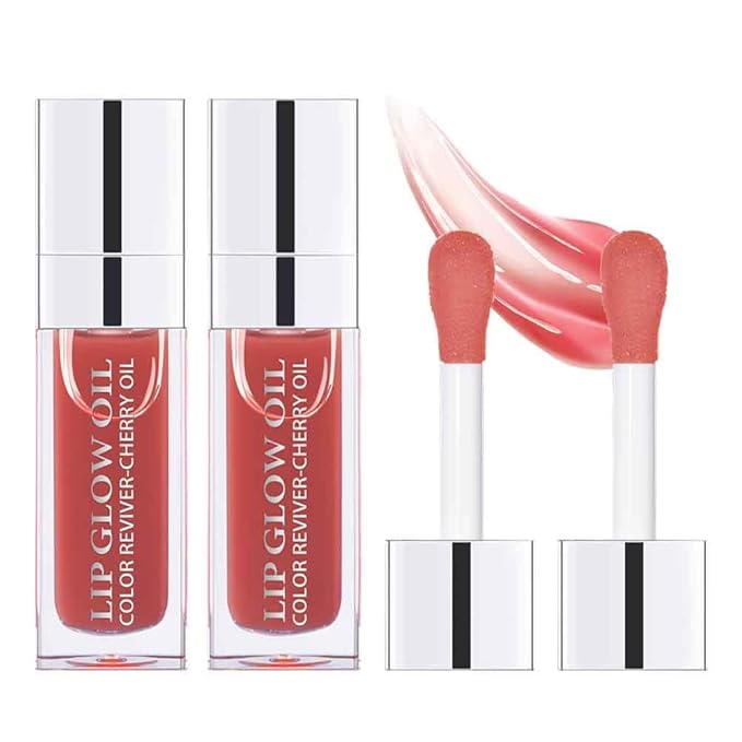 Hydrating Lip Glow Oil, Plumping Lip Oil, Tinted Lip Balm Lip Care, Transparent Toot Lip Oil, Moisturizing Lip Gloss, Non-Sticky Long Lasting Lip Oil Gloss, Lip Plumper Gloss (2PCS Rosewood)
