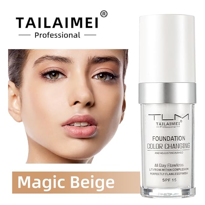 2 Pack TLM Foundation Color Changing, Flawless Color Warm Complexion Foundation 4 in 1 Contains SPF 50 Full Coverage Concealer.