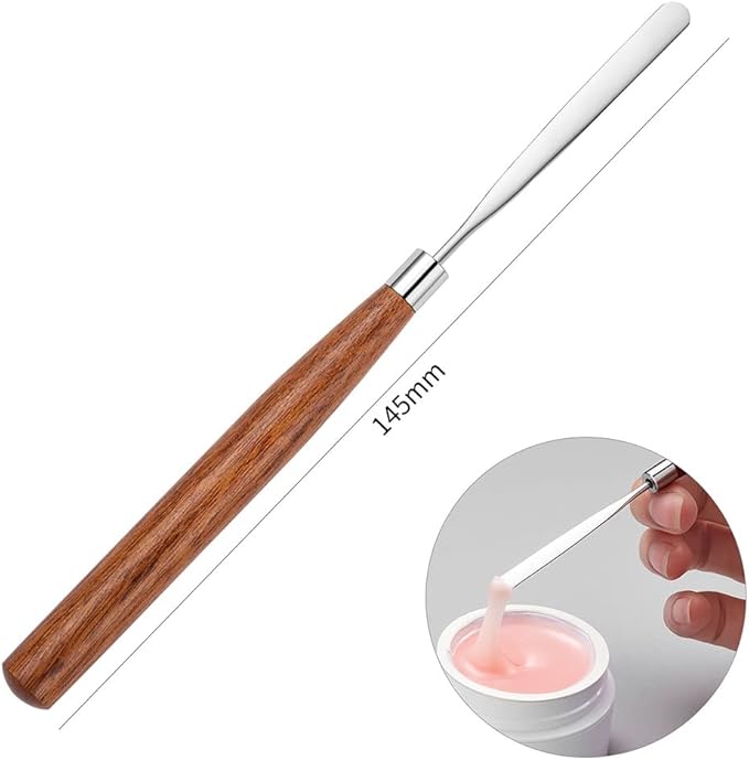 2 Pcs Stainless Steel Makeup Spatulas with Wooden Handle Metal Cosmetic Foundation Spatula Nail Art Mixing Spatula