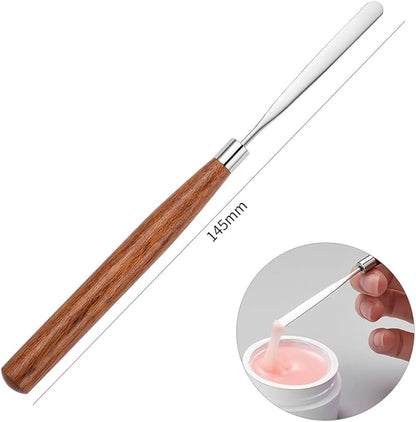 2 Pcs Stainless Steel Makeup Spatulas with Wooden Handle Metal Cosmetic Foundation Spatula Nail Art Mixing Spatula