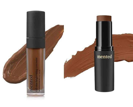 Mented Cosmetics Full-Time Eye Brightening Concealer, Under Eyes Make Up Corrector, Blemishes & Contour, Clock In + Stick Foundation Make Up, Concealer & Contour Stick for Black Women Makeup, T30