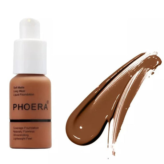 Phoera® Full Coverage Foundation Soft Matte Oil Control Concealer 30ml Flawless Cream Smooth Long Lasting (109 MOCHA)