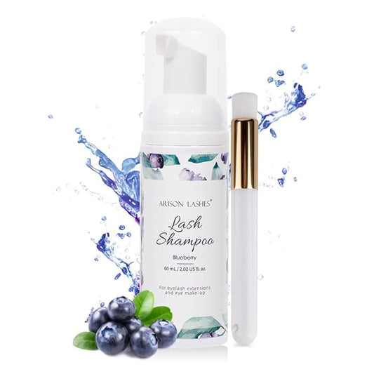 ARISON LASHES Eyelash Shampoo Eyelash Foam Cleanser with Cleaning Brush Eyelash Cleaner for Eyelash Extension Foam Wash Lash Shampoo for Home and Salon Use 60ML(Blueberries)