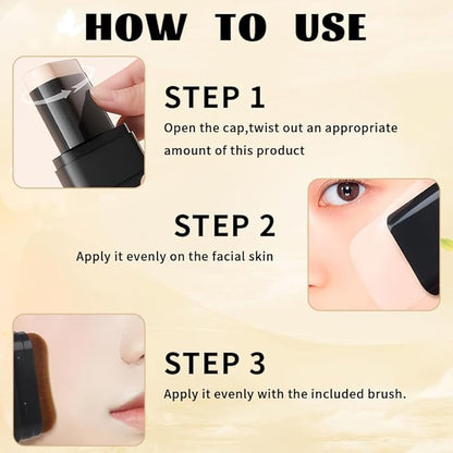 3 In 1 Anti-Wrinkle Foundation Stick with SPF 50+, PA++++, Korean Hydrating Lightweight Flawless Eraser Foundation Stick with Brush, Full Coverage Thin and Natural Finish(Wheat)