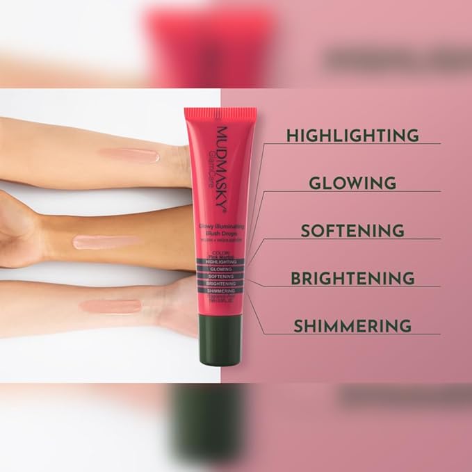 MUDMASKY GlamCare Illuminating Blush Drops - Pink Martini 15milliliter/0.5ounce - Long-lasting Natural Glow & Plumping Cheekbones - Perfect Gifts for Women - Beauty Blush & Make Up for Radiant Skin