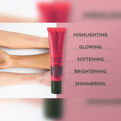 MUDMASKY GlamCare Illuminating Blush Drops - Pink Martini 15milliliter/0.5ounce - Long-lasting Natural Glow & Plumping Cheekbones - Perfect Gifts for Women - Beauty Blush & Make Up for Radiant Skin