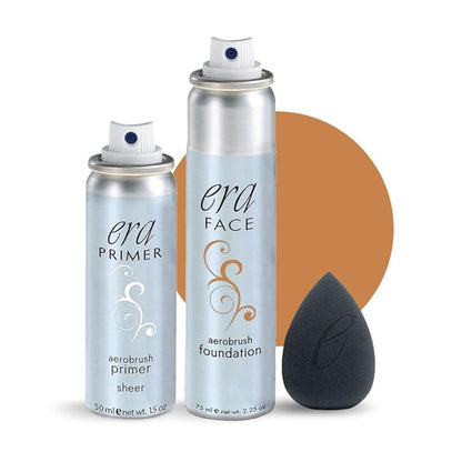 ERA Beauty Essentials Airbrush Makeup Collection (Era Face spray on Foundation - R8 Amber + Era Primer + Sponge)
