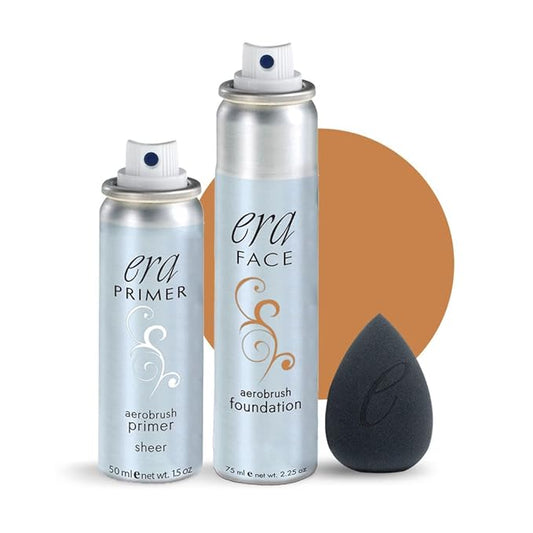 ERA Beauty Essentials Airbrush Makeup Collection (Era Face spray on Foundation - R8 Amber + Era Primer + Sponge)