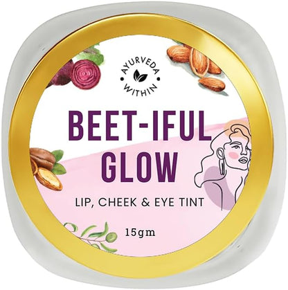 Beet-iful Glow | Lip & Cheek Tint - 100% Ayurvedic Hydrating Formula with Olive, Almond & Jojoba Oil - Lightweight, Blendable, Long-Lasting Color