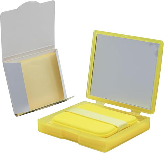 200 Oil Blotting Sheets With Mirror & Puff - Portable Oil Control Film for Face, Not Destroy Base Makeup - Oil Absorbing Sheets for Women & Men On The Go (Chamomile, 200)