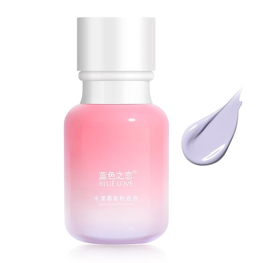 BLUE LOVE Liquid Foundation Mousse Texture, Full Coverage Foundation For Mature Skin, Face Makeup Tone Up Cream Skin Foundation Concealer For Combination & Oily Skin (Purple)