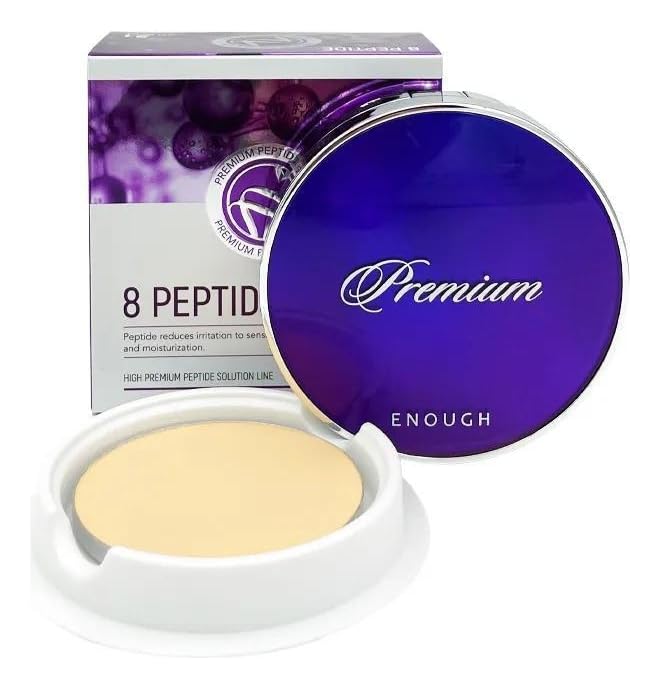 ENOUGH Premium 8 Peptide Two Way Cake SPF50, Korean Makeup Setting Powder Foundation, Face Powder with Collagen, Tattoo Cover Up - Refill Including (#21 Transparent Beige, 0.39 oz)