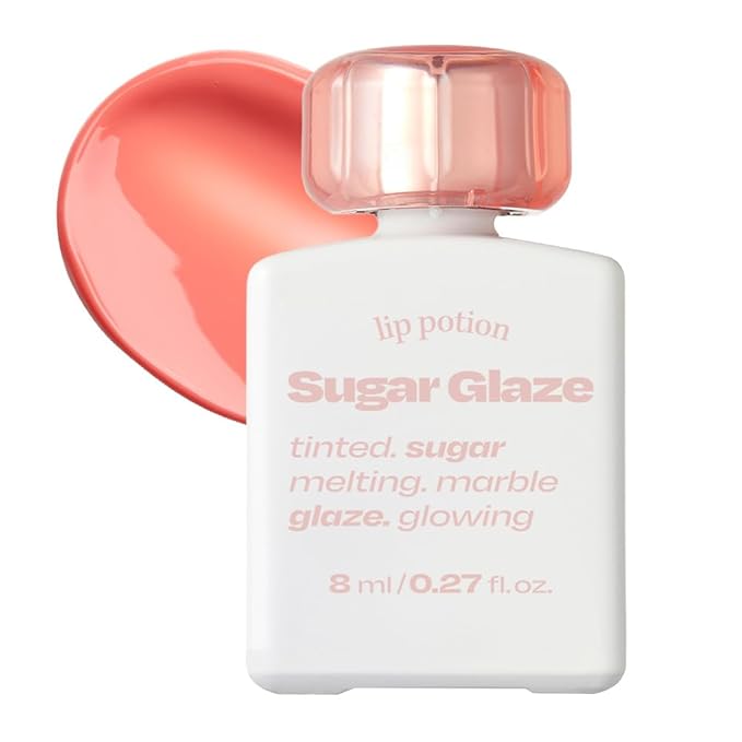 Lip Potion Sugar Glaze Tint | K-Beauty High-Shine & Long-Lasting Lip Tint | Hydrating, Non-Sticky Glossy Finish | 7 Shades | 0.3 Oz (No.4 Peach Ball)