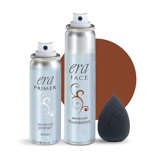 ERA Beauty Essentials Airbrush Makeup Collection (Era Face spray on Foundation - R10 Cocoa + Era Primer + Sponge)