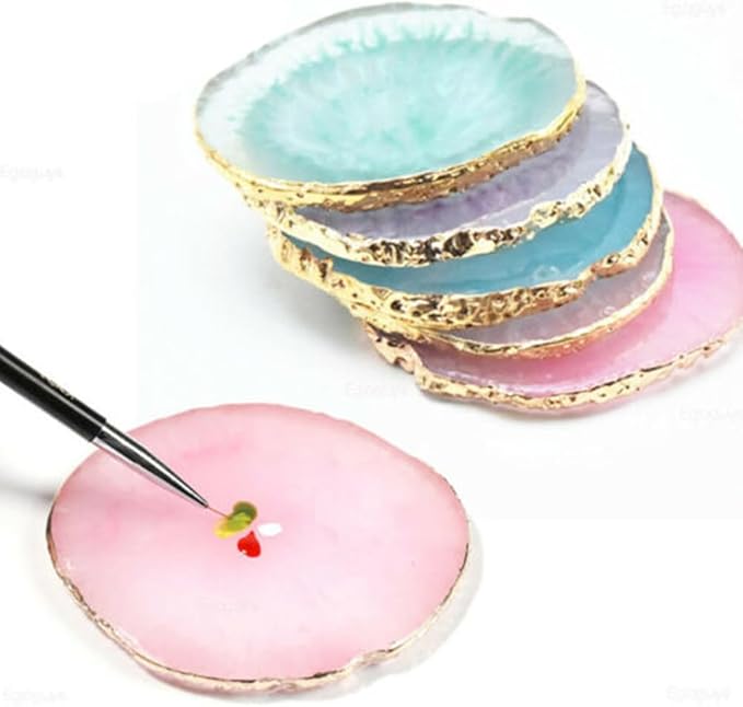 Resin Nail Art Palette, Nail Painting Mixed Color Palette, Gold Edge Nail Gel Color Makeup Display Board Nail Art Display Cosmetic Mixing Tools, Makeup Mixing Palettes Round