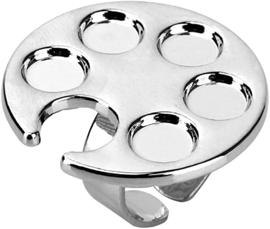 Silver Mini Manicure Palette Metal Paint Palette Finger Rings Nail Art Tools Makeup Palettes Nail Art Polish Tools, Makeup Palettes
