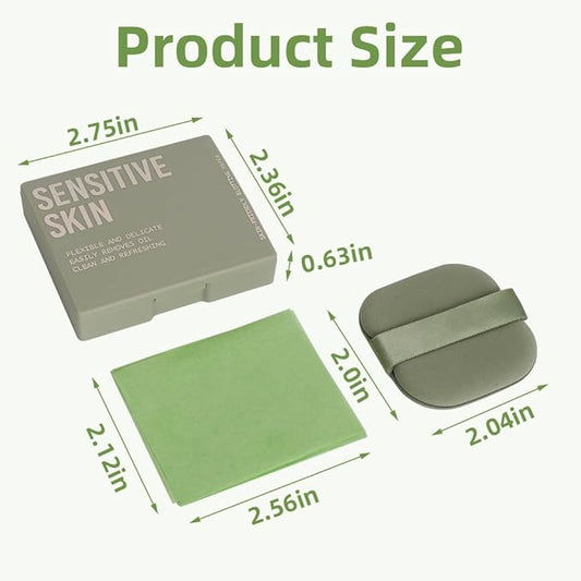 Oil Blotting Sheets - 300 PCS Face Oil Absorbing Sheets Natural Oil Control Film for Oily Skin with Mirror and Puff -Green