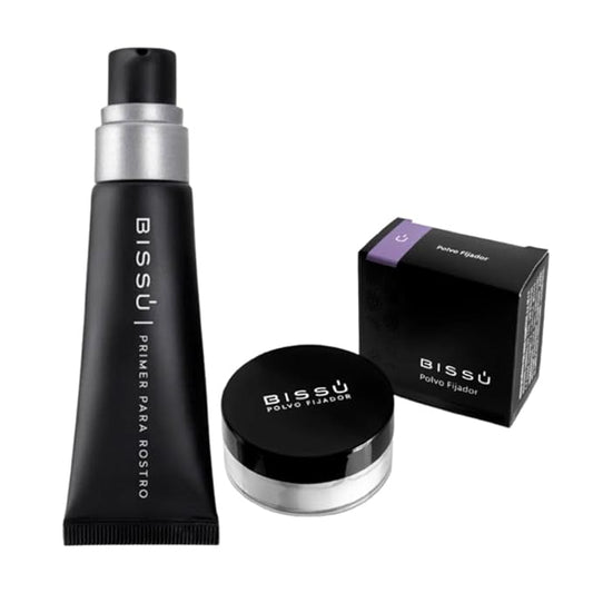 Bissú Face Kit: Silky Primer (27.5 ml) & Setting Powder (8g) - Oil-Free, Fragrance-Free, with Hyaluronic Acid & Jojoba Oil for a Matte Finish