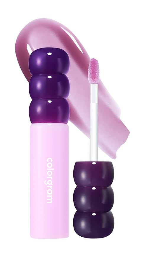 COLORGRAM FRUITY GLASS GLOSS 01 GRAPE BLACK | Non-Sticky Glossy Lip Tint with Glass-Like Shine | Long-Lasting Hydrating Lip Gloss for Smooth & Plump Lips