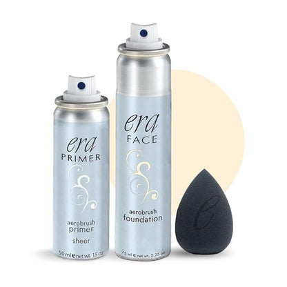 ERA Beauty Essentials Airbrush Makeup Collection (Era Face spray on Foundation - Y1 Vanilla + Era Primer + Sponge)