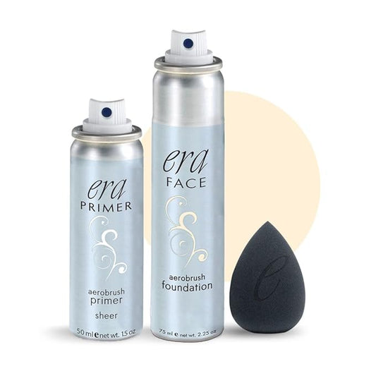 ERA Beauty Essentials Airbrush Makeup Collection (Era Face spray on Foundation - Y1 Vanilla + Era Primer + Sponge)