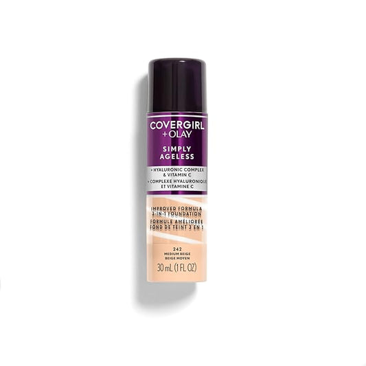 COVERGIRL+OLAY Simply Ageless 3-in-1 Liquid Foundation, Medium Beige, 1 Fl Oz (Pack of 1)