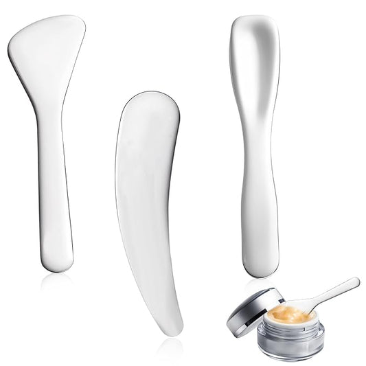 3Pcs Mini Metal Cosmetic Spatulas, Stainless Steel Skincare Spatulas Small Makeup Spatula Makeup Cream Spoon Beauty Tools for Mixing and Sampling Masks Skin Care Creams Eye Cream Essences