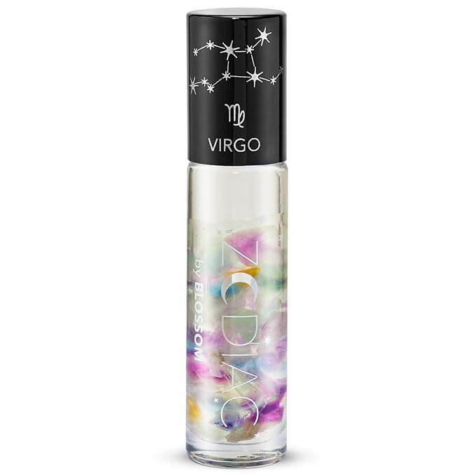 Blossom Lip Gloss Zodiac Sign Vanilla Scented Roll-On Lip Gloss, Moisturizing + Hydrating with Zodiac Crystals, Made in USA, 0.20oz, Virgo