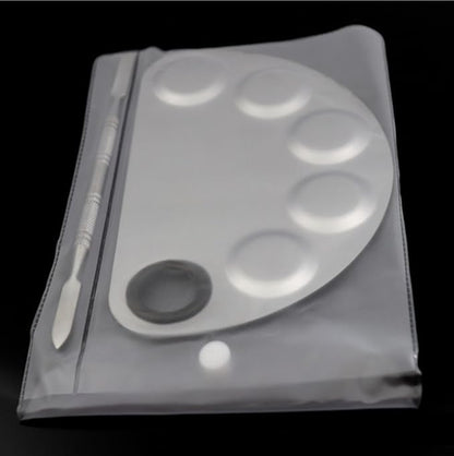Stainless Steel 5-well Makeup Palette Artist Mixing Palette with Spatula for Cosmetic Blending (Semicircle)