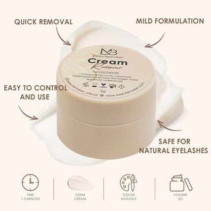 Cream Lash Remover for Lash Extensions, Beige Color Lash Extension Remover, Low Irritation Cream for Sensitive Skin, Professional eyelash Remover for extensions Salon(Lash Remover,5g)