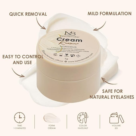 Cream Lash Remover for Lash Extensions, Beige Color Lash Extension Remover, Low Irritation Cream for Sensitive Skin, Professional eyelash Remover for extensions Salon(Lash Remover,5g)